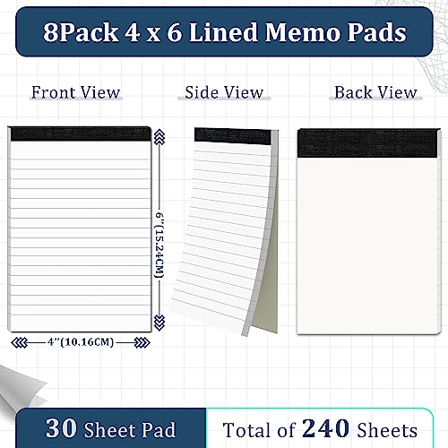 Image of 8 Pack Note Pads 4x6 Inch Paper of White Small Notepads for Work Study Lined Memo Pads Mini Pocket Notepad 4'' x 6'' Narrow Ruled Small Notebook Pads of Paper Refills for Office School Home Supplies
