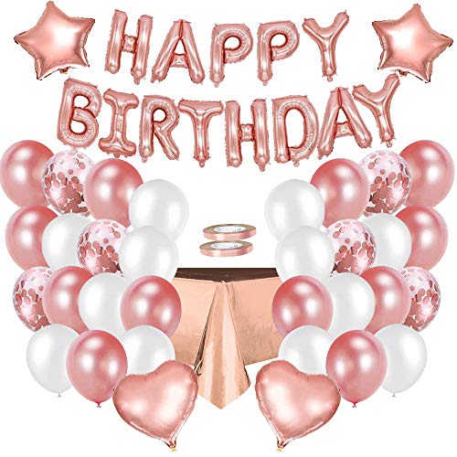 Decoraciones para fiesta de cumpleaños de oro rosa, conjunto de globos de...