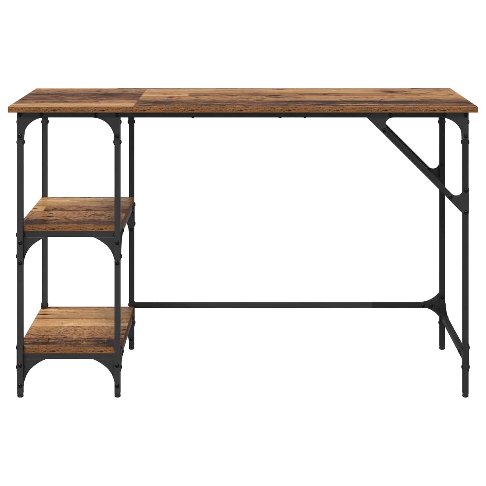 Scrivania Industriale con 3 Ripiani 120x50x75 cm Legno Vecchio | Tavolo da lavoro compatto per studio e casa con robusto telaio metallico e piedini regolabili per la massima stabilità.