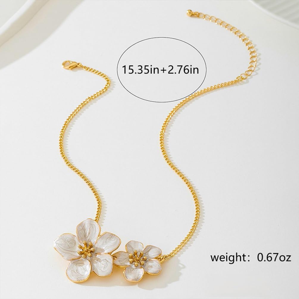 Statement White Enamel Flower Pendant Neckalces for Women Trendy, Dainty Red Green Metal Floral Flowers Necklace Gold Chain Cute Jewelry Gift Accessories - Image 2