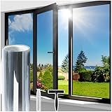 Lifetree One Way Clear Window Film Privacy: Heat Reflective Mirror Window Film for Glass Windows Daytime Anti Glare with Adhesive, UV Window Tint Film Sun Blocker for Home Office (Silver, 45 * 200cm)