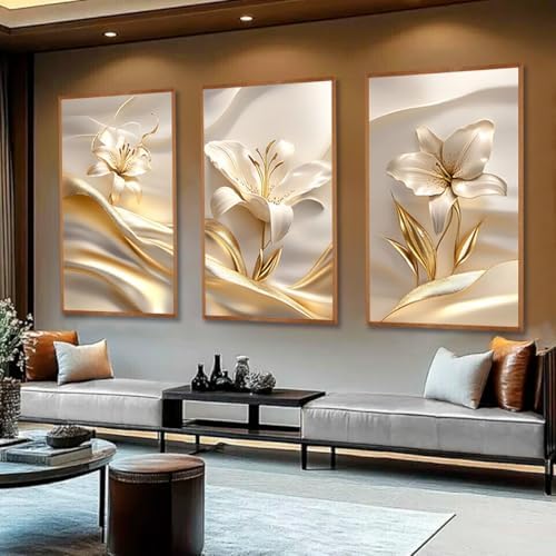 Kit com 3 Quadros Decorativos 30x50 cm Floral Vibrante Contemporâ...