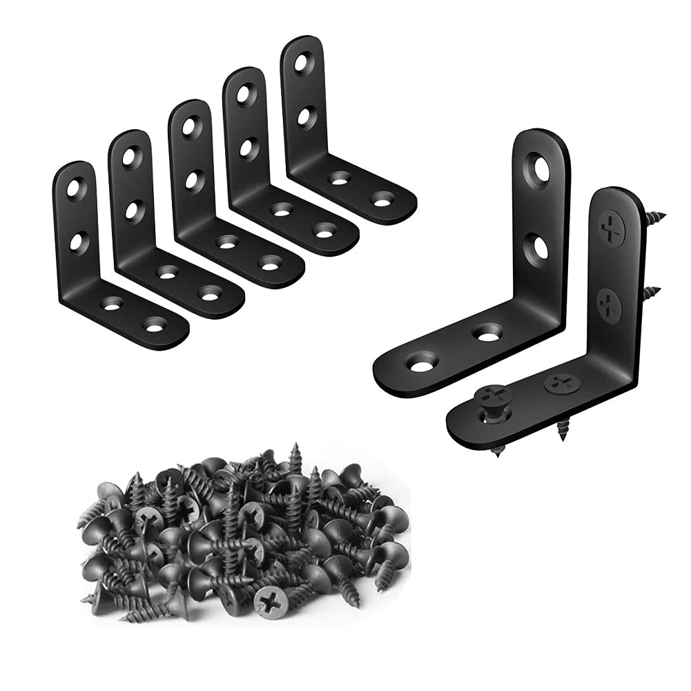 Buy 10 Pcs L Bracket Corner Brace Sets Black Stainless Steel 1.57x1.57