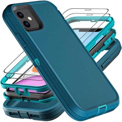 Coque iPhone 11 antichoc YmhxcY bleu turquoise avec 2 verres trempés