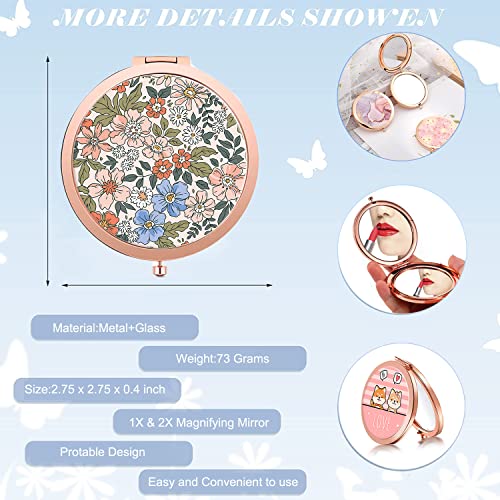 Lonnaone Compact Mirror For Women,Round Mini Pocket Travel Makeup Mirror,Pretty Portable Folding Small Pocket Mirror For Handbag,Purse,Double Sided Handheld Pocket Mirror（Rosegolden Pink Floral） #TOP2
