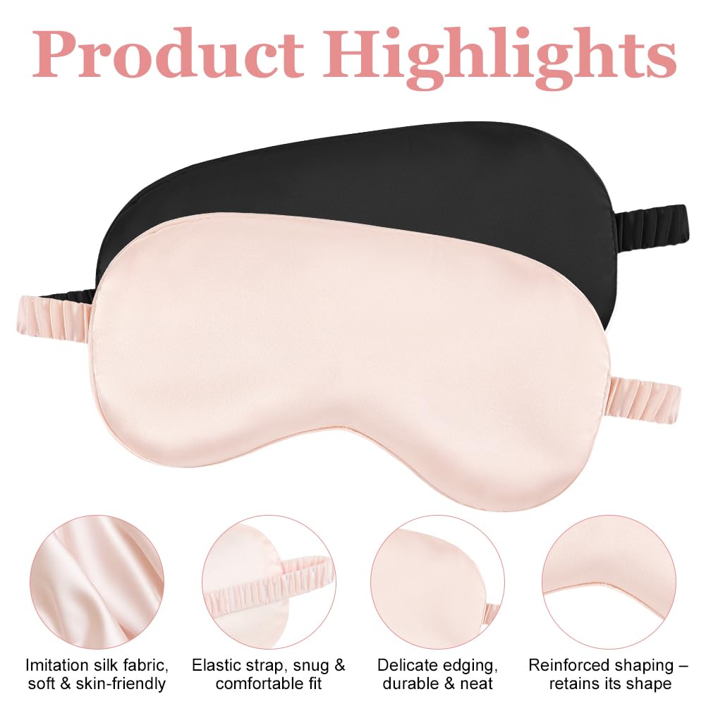 HOTUT Set di 2 mascherine da notte, Maschere per Dormire, maschera per gli occhi super liscia per Dormire, per Donna e Uomo maschera occhi e dormire antiluce cinturino elastico (Nero Rosa)