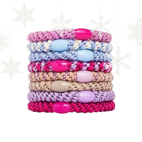 Image of L. Erickson Blue & Pink Hair Ties for Thick Hair, Grab & Go Ponytail Holders, 8 Pack, Prim Pastel, Thick No-Crease Bands with Strong Hold, Damage-Free Design, Soft Stylish Blend