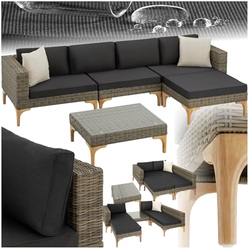 tectake® Salottino in Rattan Konstanza, Telaio in Alluminio, Resistente ai Raggi UV, Comode Poltrone, Imbottitura Spessa, Rivestimenti Idrorepellenti, Tavolino Salotto con Lastra in Vetro - Naturale