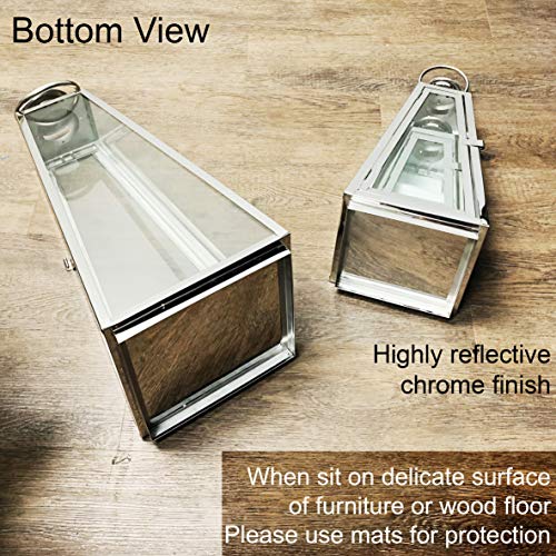 Image of Allgala 3-PC Lantern Set 24 Inch Jumbo Deluxe Modern Indoor /Outdoor Candle Lantern Set Black Stainless Steel Tapered Trapezoid Frame with Tempered Glass for Garden Patio Fireplace Wedding