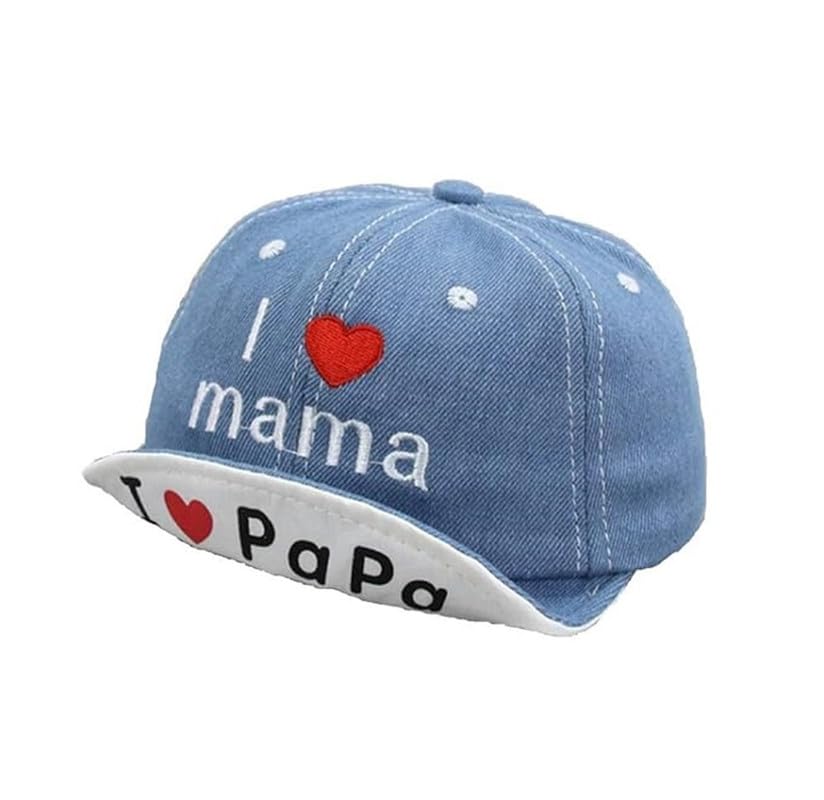 Kolva I Love PAPA Mama’ Denim Embroidered Baseball Cap for Baby Girls and Baby Boys (1-2 Years) (Light Blue)