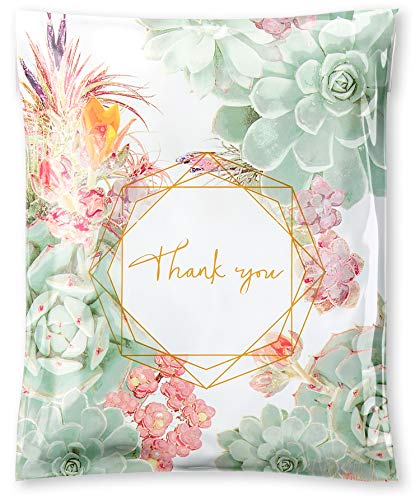 Thank You Poly Mailers 10x13 Eco Friendly Packaging - Biodegradable Shipping Bags for Clothing - Cute Poly Mailer Envelopes for Small Business (75 Pack), Succulents