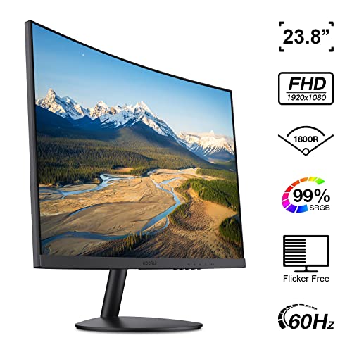 Koorui 24" Curved 60Hz Computer Monitor Led Monitor Full Hd 1080P Hdmi Vga, 1800R, Tilt Adjustment, Eye Care, Black 24N5C #TOP2