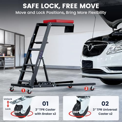 Top Automotive Creeper,Automotive Engine Creeper 42.5"-64.8" 440 LBS Capacity High Topside Creeper, Foldable Car Creeper with 4 Swivel Caster Wheels and Cushions for Garage, Shop, Auto Repair