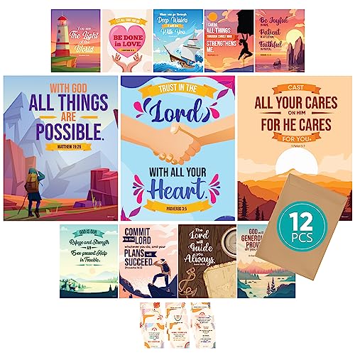 Decorably 12 Christian Posters for Classroom, 11x14in Educational, Inspirational Matte-Laminated...