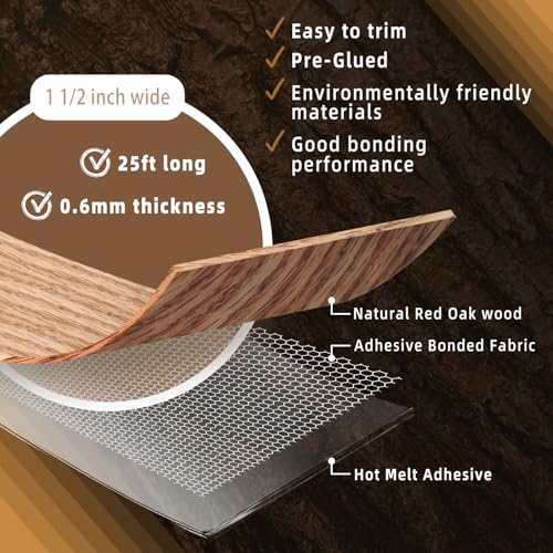 Image of GSCIT Club Red Oak Edge Banding, 1 1 /2 inch x 25ft roll of Veneer Edge Banding Preglued Flexible, Wood Tape Banding for Cabinet Repair