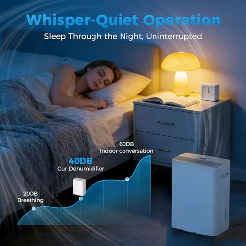 Image of 2500 sq.ft Dehumidifier for Home and Basement,Max 34 Pints Dehumidifier with Drain Hose,Ultra Quiet with Auto Defrost,Three Modes,Intelligent Dehumidifier for Bedroom,Bathroom,Large Room(Cream)