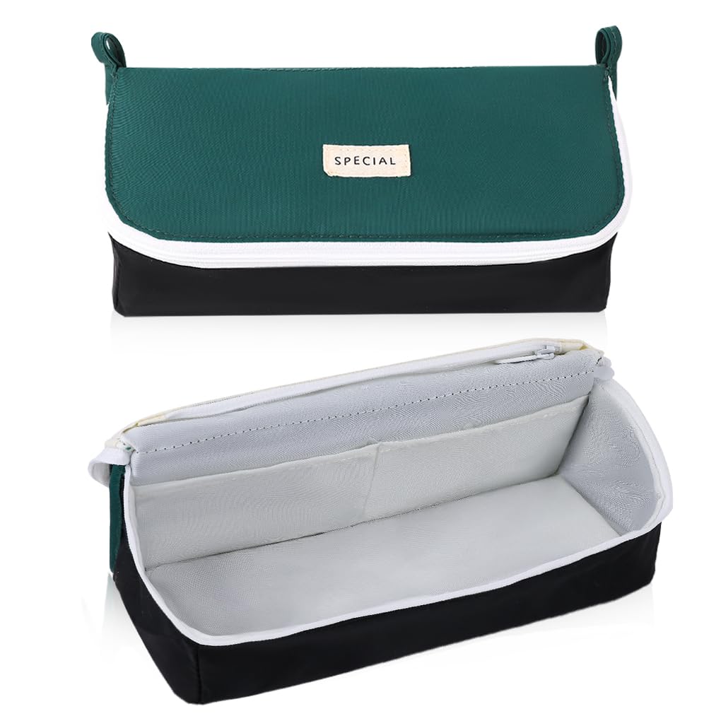 Oyachic Wide Open Pencil Case Flip-Top Large Pencil Pouch Pen Holder Bag Office Stationery Asthetic Supply Organizer Marker Zipper for Adults (Green)