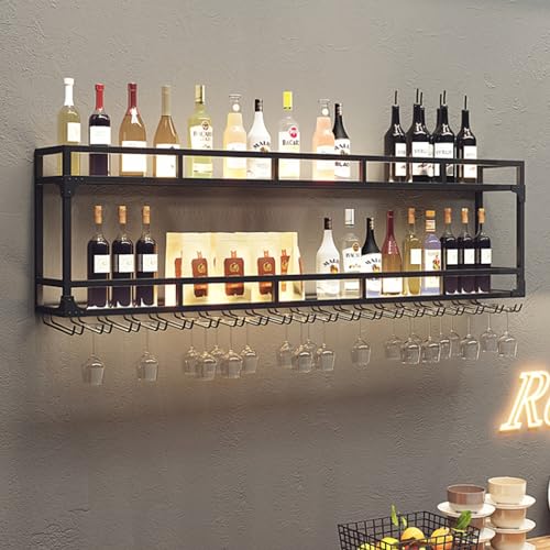 Support bouteille mural gain de place pour ranger verres et vins avec LED
