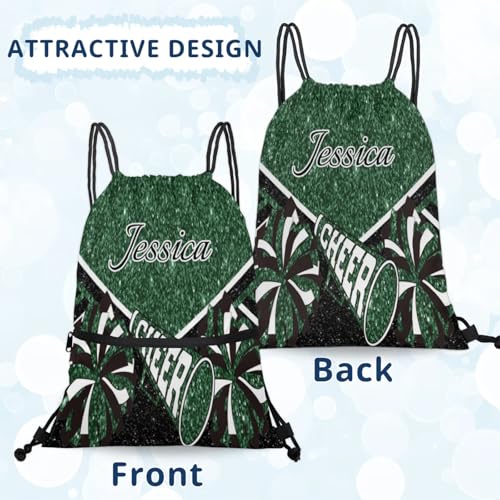 Custom Cheerleading Drawstring Bag, Personalized Cheer Bags with Name Sack Cinch Bags for Cheerleader Gift, Green Glitter4