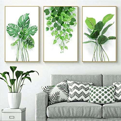 Affiches Toile Feuilles Vertes KEBIA 20x30cm - Lot de 3 Tableaux Minimalistes Sans Cadre pour Salon