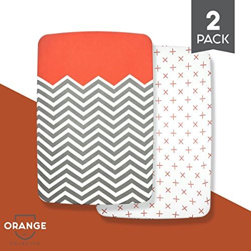 Organic Cotton Crib Sheet Set: Standard Pack n Play Mattress Sheets (2 Pack) Baby Sheets for Playard, Soft Comfortable Unisex for Infants and Toddlers 39โx27โx5โ! (Orange)