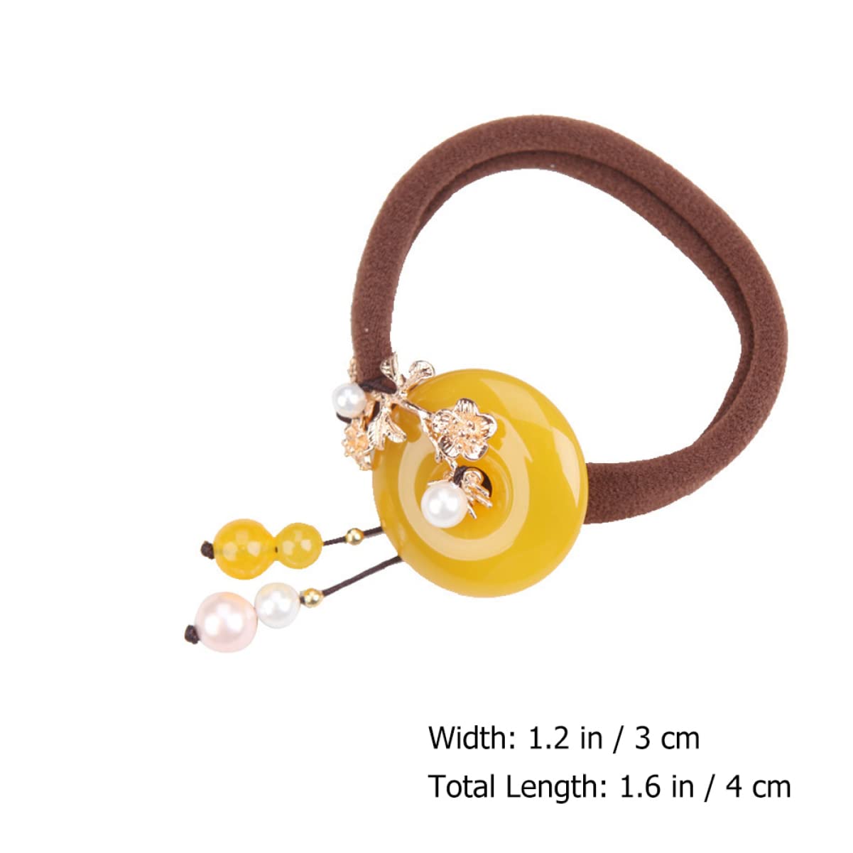 KALLORY 3 pcs Jewelry Metal with Festival Elastics Pearl Band Beads Rope Chinese Tassel Elastic Chalcedony Yellow Vintage Ponytail Tie Bun Ties Women Girls, Lady Ring Tie, for Classical
