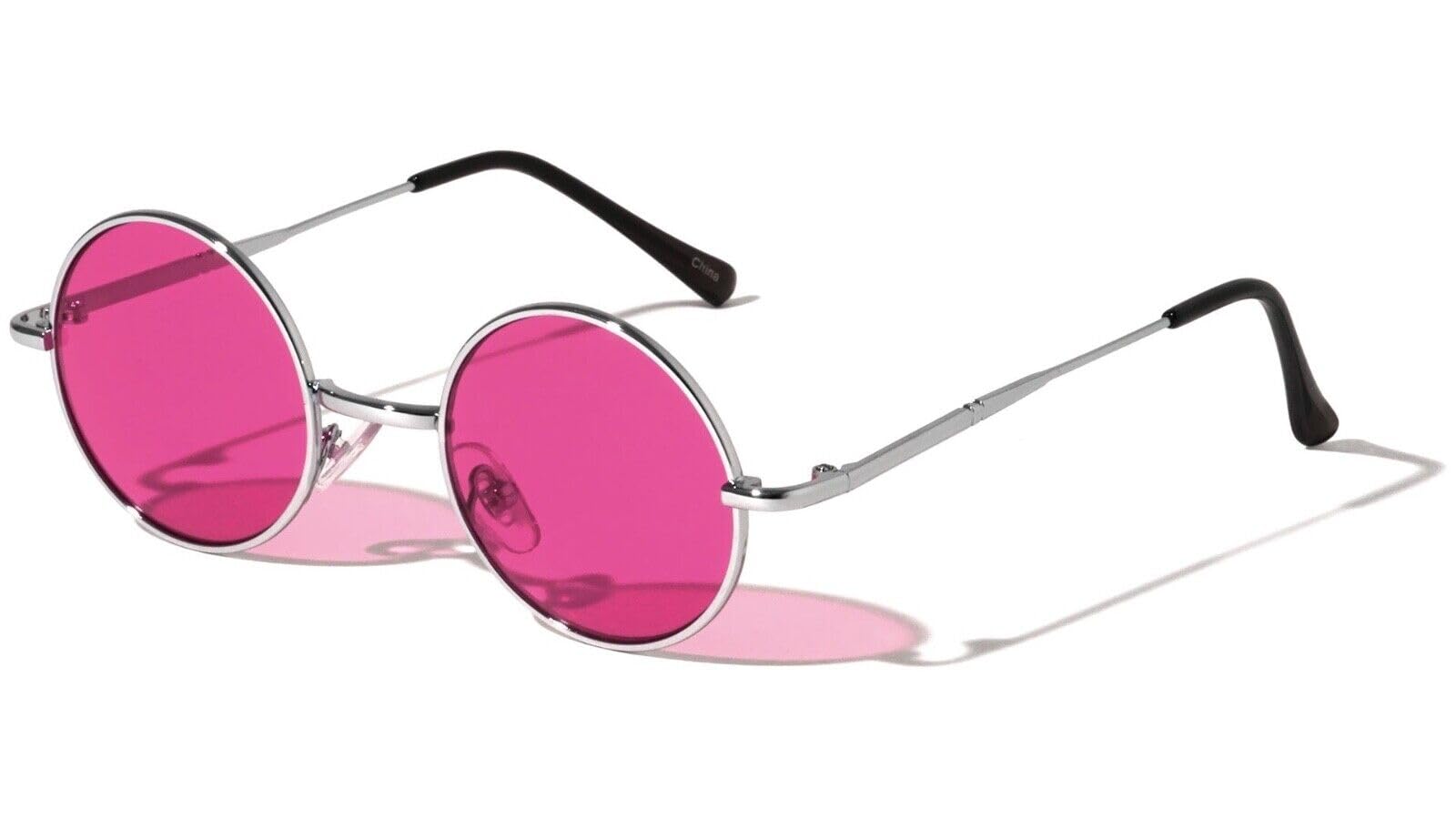 Dweebzilla Kids Youth Boys Girls Round Circle Lens Retro Sunglasses (Silver Frame - Pink Lenses)