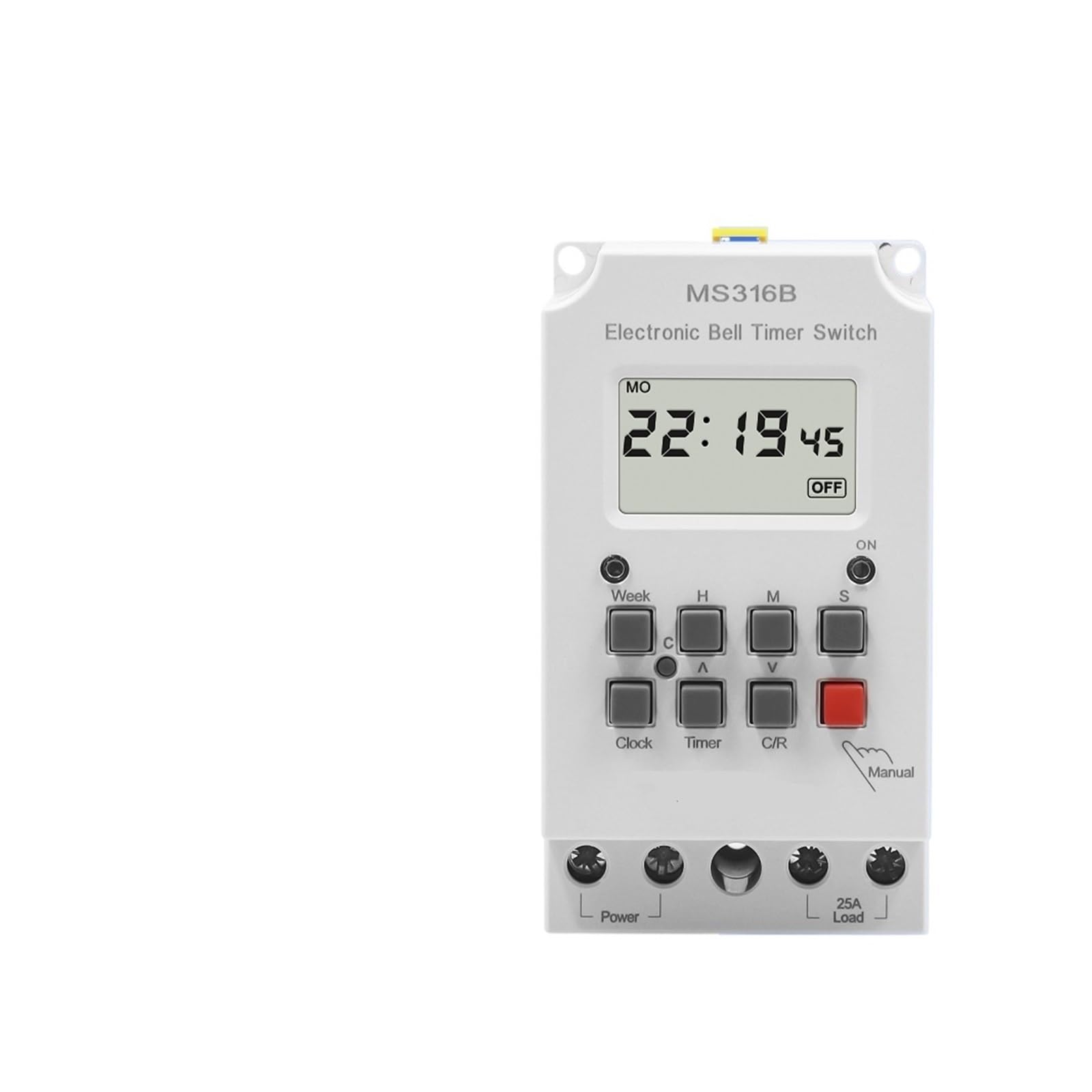RWRAPS MS316B 200-240VAC 25A 68ON Programmable Din Rail Digital Timer Switch School Bell Time Controller (Color : A)