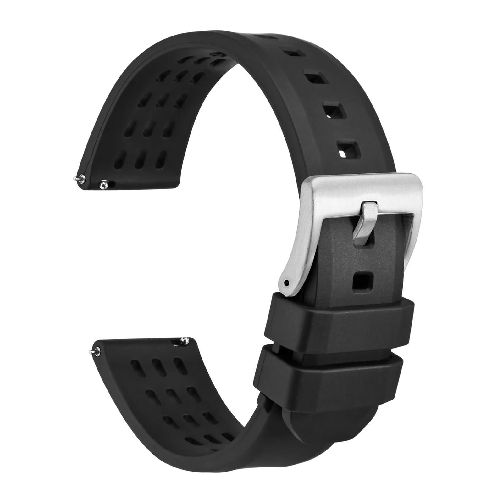 Bracelet montre caoutchouc 22 mm anti transpiration confortable noir argent