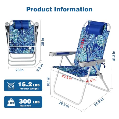 Image of SUNNYFEEL Tall Beach Chair for Adults, High Back High Seat Folding Chairs