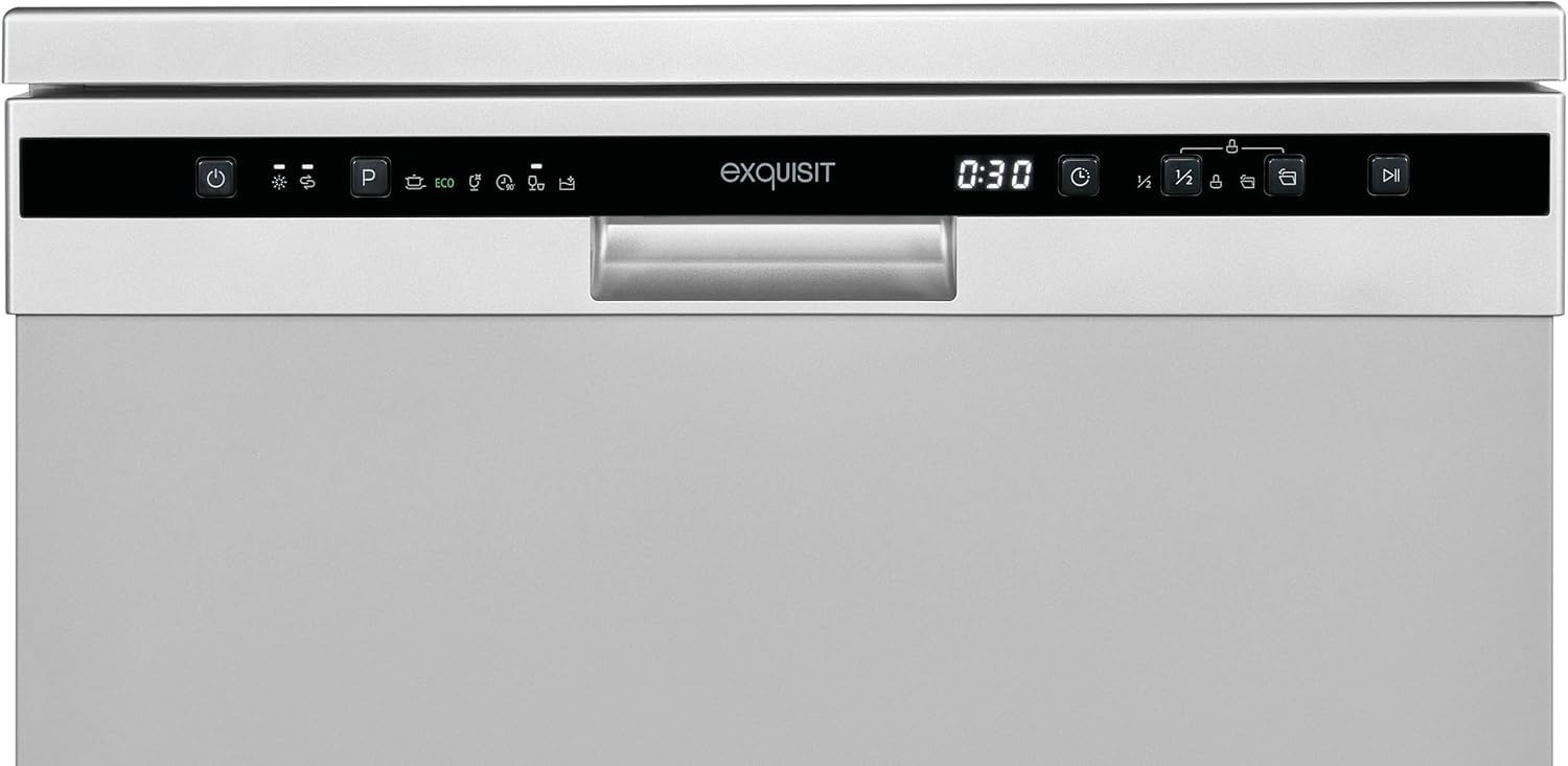 Exquisit® Lavavajillas 60Cm, Clase D, Color Plateado, 12 Servicios, 6 Programas, Inicio Diferido 24H, Indicador Falta Sal y Abrillantador, Consumo 82 kWh/100ciclos, Medidas 84,5x59,8x60 Cm.