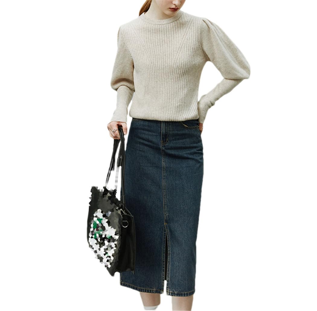 Maglione da donna in lana con scollo rotondo lavorato a maglia autunno e inverno tinta unita maniche lunghe maglioni pullover
