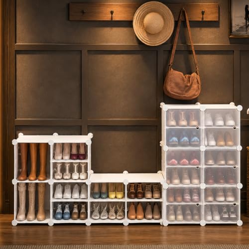 Image of AYSIS Premium Foldable Plastic Shoe Rack for Home, ๐ ๐๐จ๐จ๐ซ ๐๐ ๐๐ก๐๐ฅ๐ Shoe Cabinet, Dustproof & Waterproof Organizer, Portable Space Saving Storage for Entryway, Bedroom & Living Room, White
