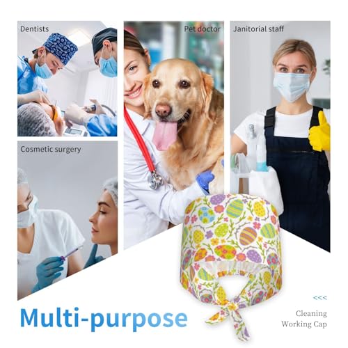 Image of Working Cap Scrub Cap with Sweatband Adjustable Unisex Women Tie Back Hat Nurse Surgical Caps