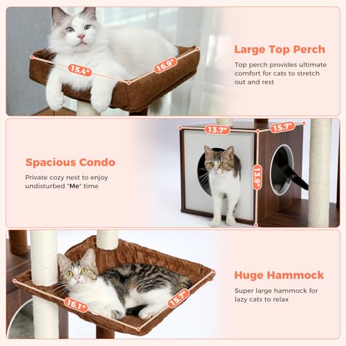 Árbol para gatos grande de madera 52" con rascadores y columpio miniatura 4