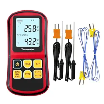 Thermocouple Thermometer Digital K Type Thermocouple,Dual Channel Thermocouple Tester(-238~3212℉) with 4 K-Type Thermocouples LCD Display Temperature Tester for K/J/T/E/R/S/N Type