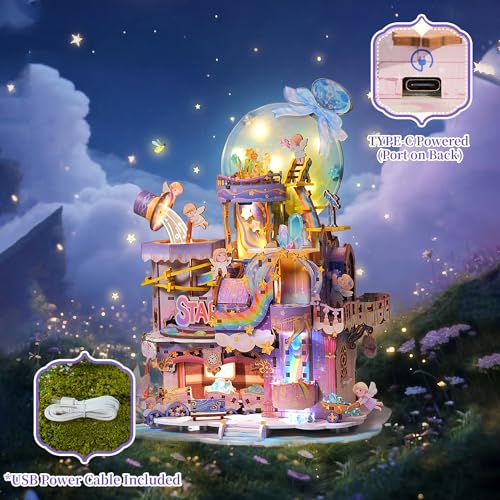 Image of Tonecheer 3D Wooden Puzzle for Adults - Star Workshop, Mechanical Transmission Model Kit, Dynamic DIY Building Set with Music & Lights, Miniature House Kit Ideas