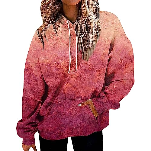GOFULY Women Hoodies Long Sleeve Drawstring Sweatshirt Blazer Women Xs Gradient Color Fall Tunic Pullover Cotton Oversized Winter Grey Sweatshirts With Pockets Hot Pink 2X
