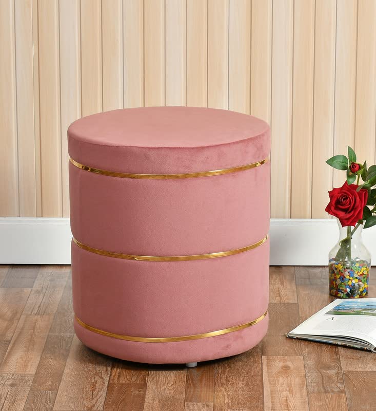 ShadowKart Pouffes Sitting Stool For Living Room, Mudda Puffy Wooden Ottoman Stools, Pouffe Footstool, Pouf For Office Home Decoration & Dressing Table, 16X18 Inch (Gajri New), Pink