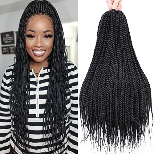 Pre Looped Box Braid Crochet Hair 20 Inch for Black Women 6 Packs Small Knotless Box Braids ( 1B)