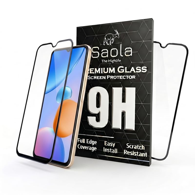 Image of Saola HD+ Oleophobic Tempered Glass Screen Protector For Redmi 10 Power (Pack Of 2) with Free Installation Kit. Full screen Coverage - 6.7 inch