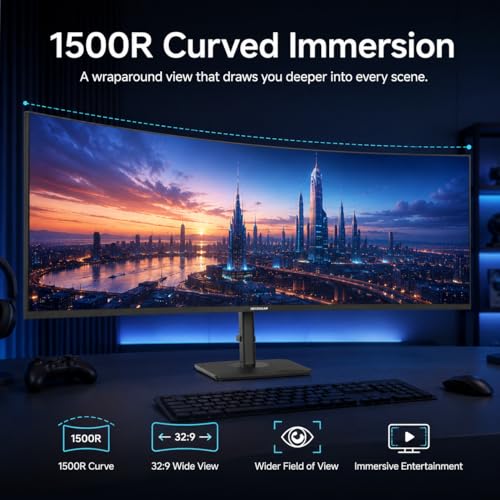 Image of Deco Gear 49 Inch Curved Monitor, 3840x1080 Ultrawide Gaming WDFHD Screen, 144Hz, 32:9, 3ms, 3000:1 VA Display, HDR400, Adaptive Sync, USB-C 65W, HDMI, PIP /PBP, KVM, 1800R, Office & Workstation Setup