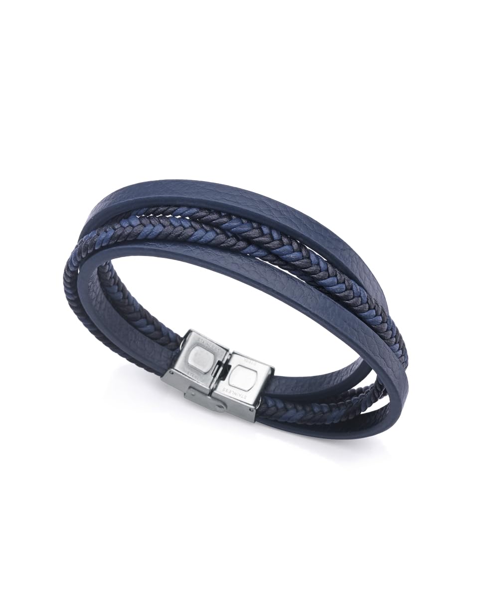 Viceroy 14071P09013 - Pulsera Fashion de acero y piel negra y azul para hombre - 14071P09013