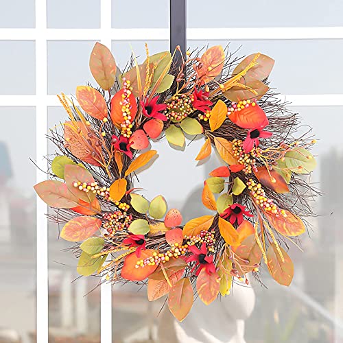 Couronne d'halloween et d'automne artificielle de 45 cm avec baies pour décoration extérieure