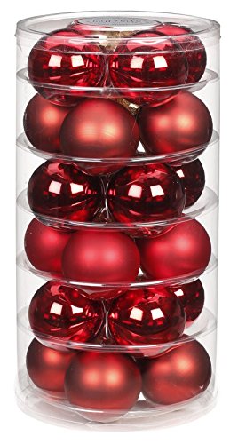 24 Christbaumkugeln Glas 6cm // Weihnachtskugeln Baumkugeln Baumschmuck Weihnachtsdeko Kugeln Glaskugeln Dose, Farbe:Ruby Red (Bordeaux - rot)