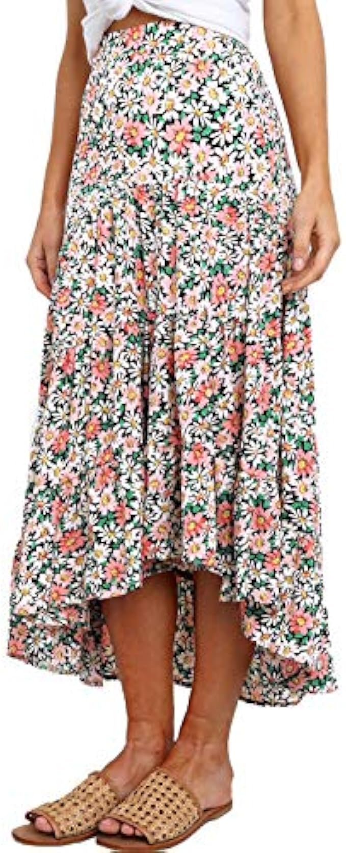 PRETTYGARDEN 女款 Ditzy Floral Midi 波西米亞風 彈性高腰裙