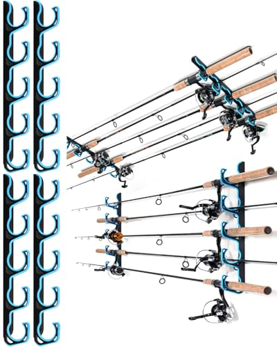 Ghosthorn Fishing Rod Holders for Garage Fishing Pole Holders Ceiling or Wall Mounted Rod Rack Garage Storage Organizer Fishing Gear Equipment for Men Women (Blue 2 Packs)