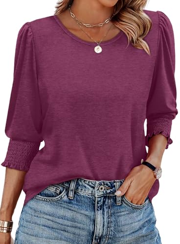 Image of XIEERDUO Blouses for Women Dressy Casual 3 /4 Length Sleeve Womens Tops with Smocked Cuffs