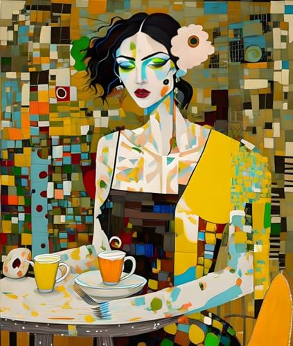 Toile patchwork femme café SERENDIPITP tableau mural 58x90