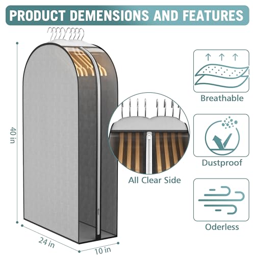 Liuoud 3-Pack Side-View Grey Garment Bags